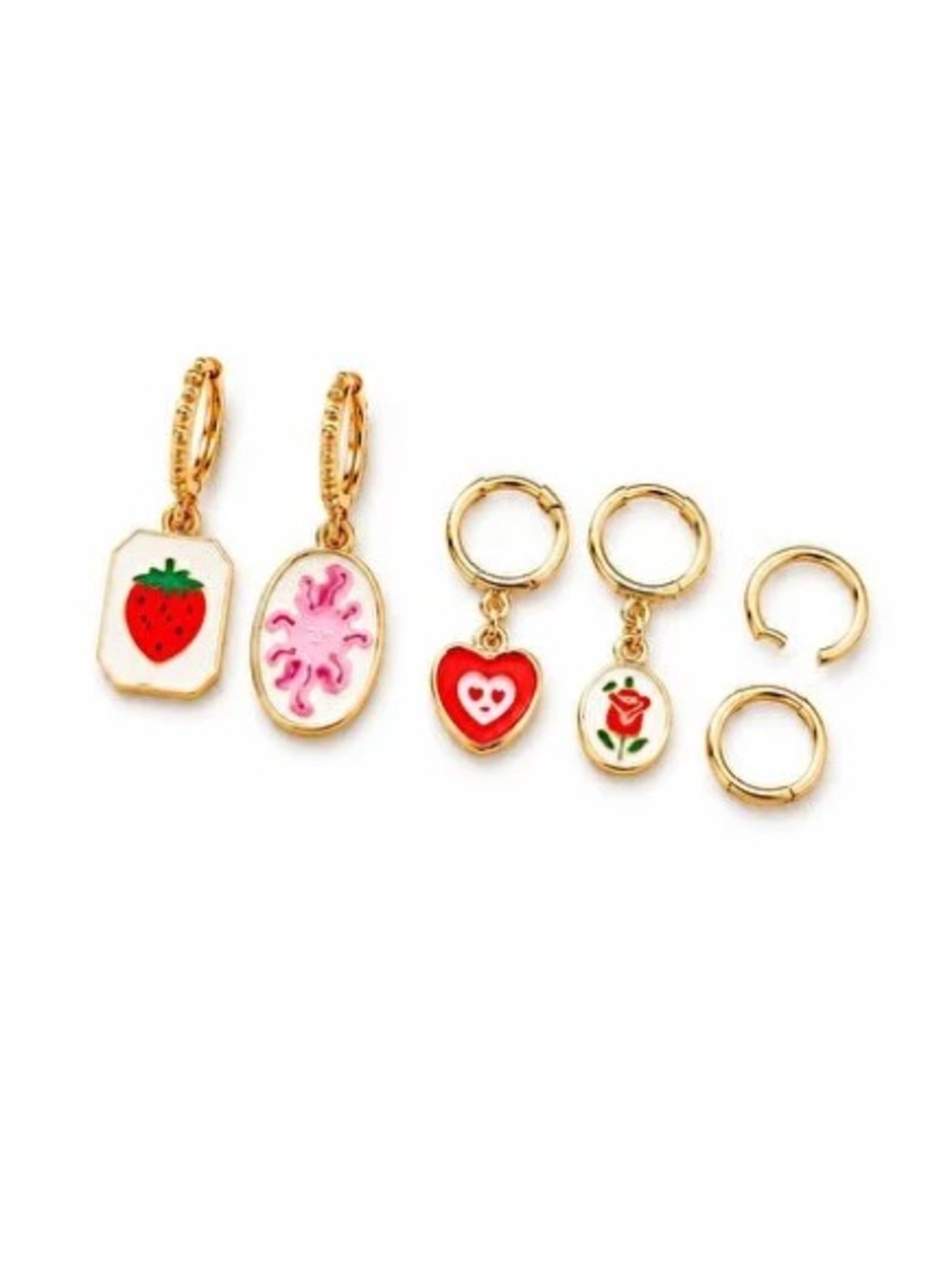 ZARA Gold-Tone Hoop Earring Set with Pink & Red Enamel Charms